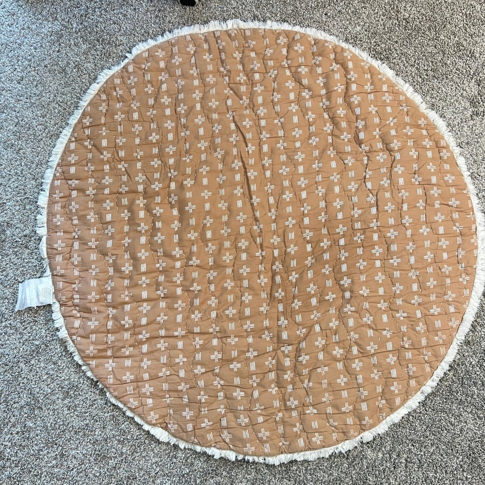 Crane USA Reversible Round Play Mat Baby 40" Brown Safari Animal Quilted Fringe
